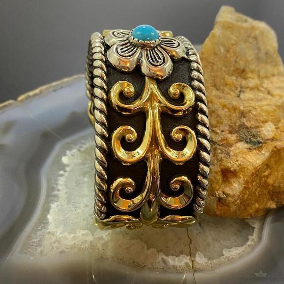 Carolyn Pollack Sterling, Brass, Leather Band 1 Turquoise Bracelet For Women - Picture 6 of 10